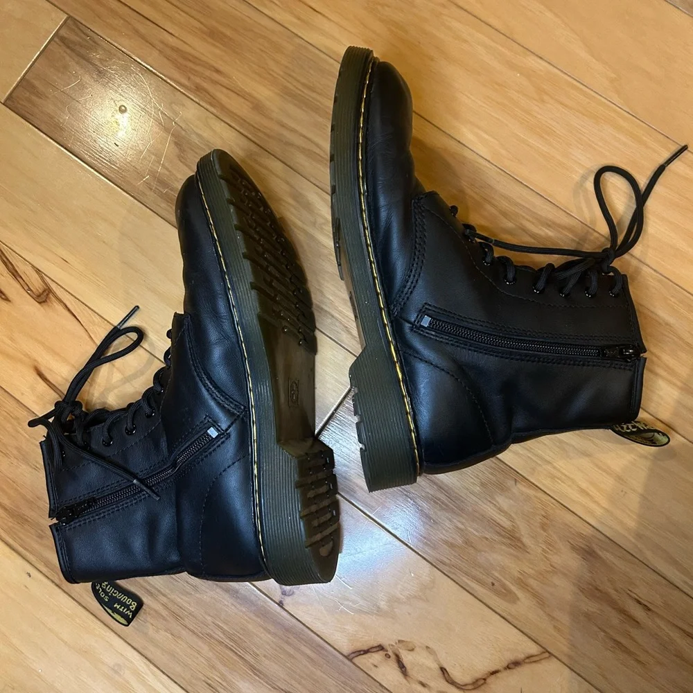 Dr. Martens Youth Black Leather Lace-Up Side Zip Boots